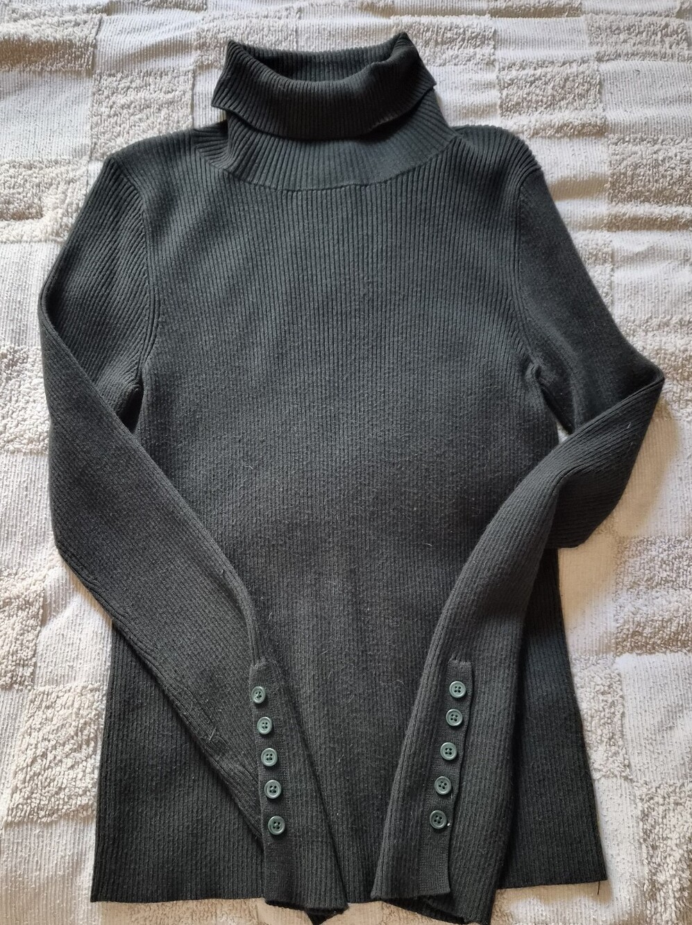 Maeve/Anthropoligie Dark Green Turtleneck Button Cuff Women's Sweater